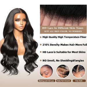Perruque synthétique Body Wave en gros, ajustement confortable, facile à porter, texture douce et légère, noir naturel, dentelle transparente, tendance - Product Image 2