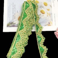 Dentelle à paillettes colorées avec fil doré de 4 cm de large, divers styles de dentelle en stock