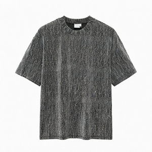 T-shirt décontracté à manches courtes pour homme, col rond texturé et scintillant, imprimé et délavé avec motifs, idéal pour les fêtes et le quotidien – Collection Été 2026 - Product Image 1