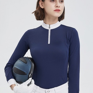 Manufacturer Custom Logo Horse Riding <b>Long</b> Sleeve Stretchy T Shirts Quarter Zip Pullover Tight Equestrian Clothing - Product Image 3