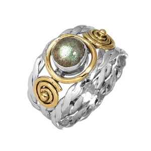 Dos tonos hechos a mano 925 plata esterlina labradorita piedras preciosas Spinner anillo moda plata joyería eternidad Vermeil anillos - Product Image 1