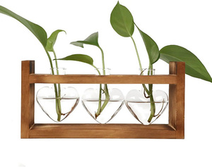 Dropshipping Heart Shape Terrarium with Retro Solid Wooden <b>Stand</b> Hydroponics Desktop Home Garden Plants Glass Bulb for Use - Product Image 5