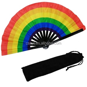Abanico de mano de bambú personalizado de 33 cm con logo, ideal para fiestas, grandes, con efecto sonido, estilo Kung Fu, Pride y Rave, con diseño arcoíris. - Product Image 4