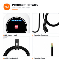 KRJI Nouveau chargeur EV portable 7kW/22kW pour la recharge à domicile avec connecteur NACS Prise EU 3 broches Monophasé 32A 200-220V