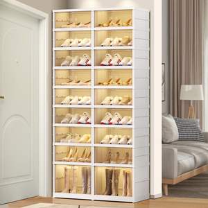 Modern Clear Plastic 1/3/6/9 Tier <b>Shoe</b> Box Foldable <b>Storage</b> Cabinet <b>Shoe</b> Rack Sneaker Organizer With Transparent Doors - Product Image 2