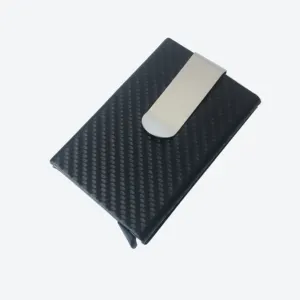 Custom men&#39;s automatic pop up credit card holder wallet RFID shield card wallet minimalist leather package front pocket slim