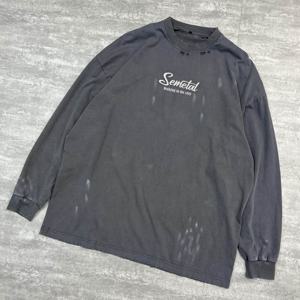 เสื้อยืดดีไซน์เนอร์วินเทจปักลาย แขนยาวทรงหลวม ผ้าฝ้ายฟอกสี ทรงโอเวอร์ไซส์ ผ้าหนา - Product Image 2