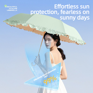 <span class=keywords><strong>Parapluie</strong></span> portable de princesse personnalisé en usine, pliable en 3 sections, avec crochet doré, bordure en dentelle, revêtement UV couleur unie, pour femme, cadeau, protection solaire - Product Image 2