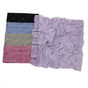 Zifeng OEM Gypsophila Beaded Handmade Bow Pearl <b>Chiffon</b> Jersey Silk Four Season Square <b>Scarf</b> Middle Eastern Headscarf CE - Product Image 3