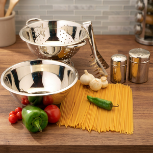 Juego de 5 uds. De tazón de comida aislado con diferentes tipos de acero inoxidable de alta durabilidad para uso doméstico en la cocina, incluye colador - Product Image 3