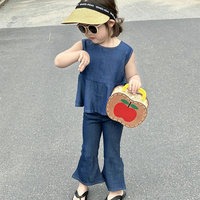 Ensembles de vêtements pour enfants de la boutique d'été 2024, couleur unie, veste à simple boutonnage, pantalon évasé, deux pièces, vêtements pour filles