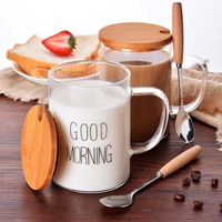 Nouveauté Tasse à café en verre personnalisée de 16 oz avec couvercle en bambou et cuillère, sublimation vierge, certifiée CE, passe au micro-ondes et au lave-vaisselle, unisexe