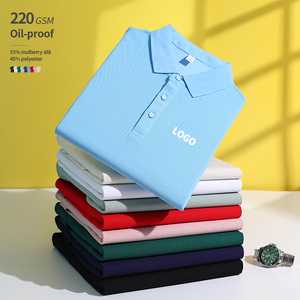 Polo personnalisé anti-taches pour café, imperméable, résistant à l'huile, anti-taches, 220 GSM, 55% soie de mûrier, 45% polyester, couleur unie - Product Image 1