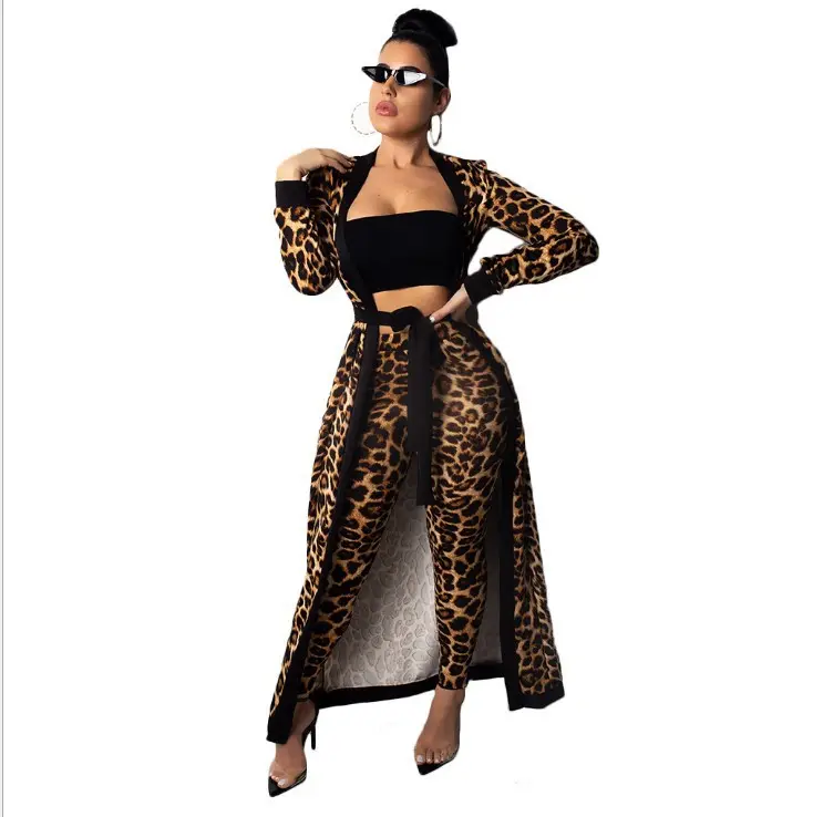 Популярный комплект из четырех предметов с леопардовым принтом Новое поступление Модная стильная сексуальная женская одежда