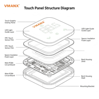 Panel Kontrol Sentuh Kapasitif Custom VX-TP-AC001 dengan Layar LED Digital Penunjuk Suhu, Termostat AC Sentral untuk Pemasangan di Dinding
