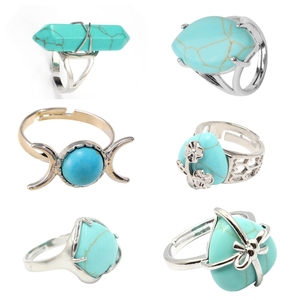 تصاميم جديدة مجوهرات أصابع خاصة كبيرة طبيعية Syn. الفيروز الأزرق خواتم للنساء - Product Image 1