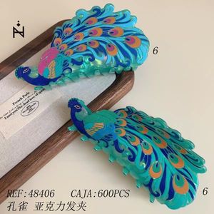 Fermacapelli in acrilico a forma di pavone, 600 pezzi in scatola, accessori per capelli alla moda da donna - Product Image 1