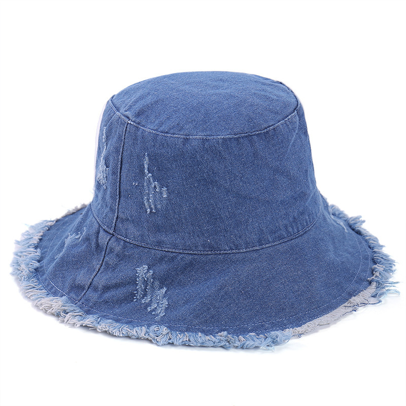 Bob En Denim Unisex - Avec Cordon De Serrage, Bords Déchirés - Anti-UV, Pliable - Pour Randonnée, Voyage, Quotidien - Taille 56-60 Cm