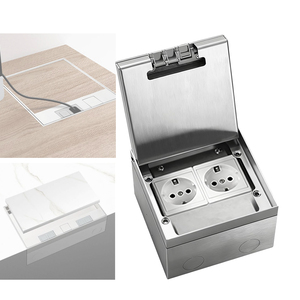 Boîte de sortie au sol encastrée standard UE 16A 4000W en acier inoxydable AC 250V, prise de sol encastrée rétractable avec 2 prises - Product Image 1