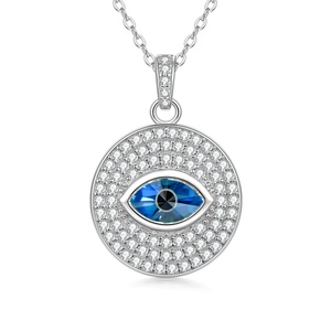 Marquise Cut 6*10mm Blue Zircon Round Disc Pendant Necklaces Vintage Classic 14k Gold Filled Copper Evil Eye Jewelry Handmade - Product Image 3