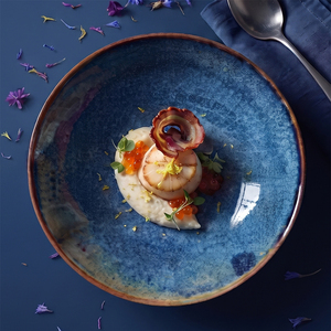 Venta al por Mayor Directa de Fábrica, Tazón de Cerámica para Frutas y Ensaladas, Juego de Tazones de Porcelana Azul para Servir Sopa y <span class=keywords><strong>Ramen</strong></span> para Restaurantes - Product Image 2