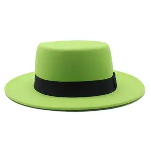 Wholesale wool Fedora hat men's neon felt jazz hats high quality Flat-topped cheap wool hat