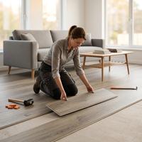 Plancher SPC à clipser, design chinois, en chêne gris, étanche, résistant à l'usure, antidérapant, écologique, ignifuge, à lattes larges, pour cuisine et école