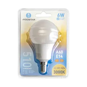 Bombilla LED A60 E14 6W, 806 lúmenes, 3000K, eficiencia energética; ideal para iluminar hogares y espacios comerciales. - Product Image 2