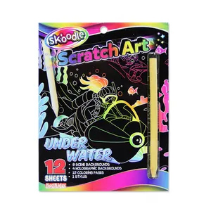 Scratch Art Set Magic Black Paper Scratch Off Art Crafts Sketching Book With Wooden Stylus for Kids