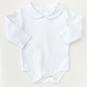 Monogram Blank Roze En Witte Peter Pan Kraag Met Picot Versiering <span class=keywords><strong>Baby</strong></span> Onesie Lange Mouw Custom Puur Katoenen <span class=keywords><strong>Baby</strong></span> Bodysuit - Product Image 5