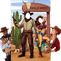 Cadre photo surdimensionné de style western cowboy, en vinyle, impression numérique, design personnalisé pour les fêtes à thème, les anniversaires