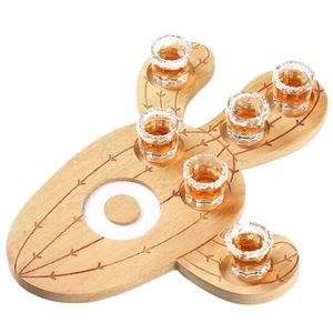 Bamboo Cactus Tequila Tray Bamboo Organizer Holder with Lemon Bowl and Salt Rimmer - Product Image 1