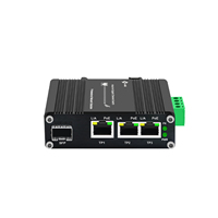 Mini Switch Industrial PoE+ Gigabit de 3 Puertos con Uplink SFP y Amplificador de Voltaje de 12-48VDC para Riel DIN