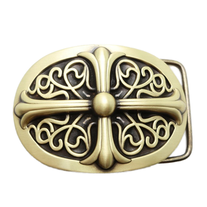 YIHUI Hebilla de Cinturón de Latón Vintage para Hombre, Diseño Hueco de Cruz y Flor Gótica, Cobre Antiguo, Resistente, con Transferencia Térmica - Product Image 1