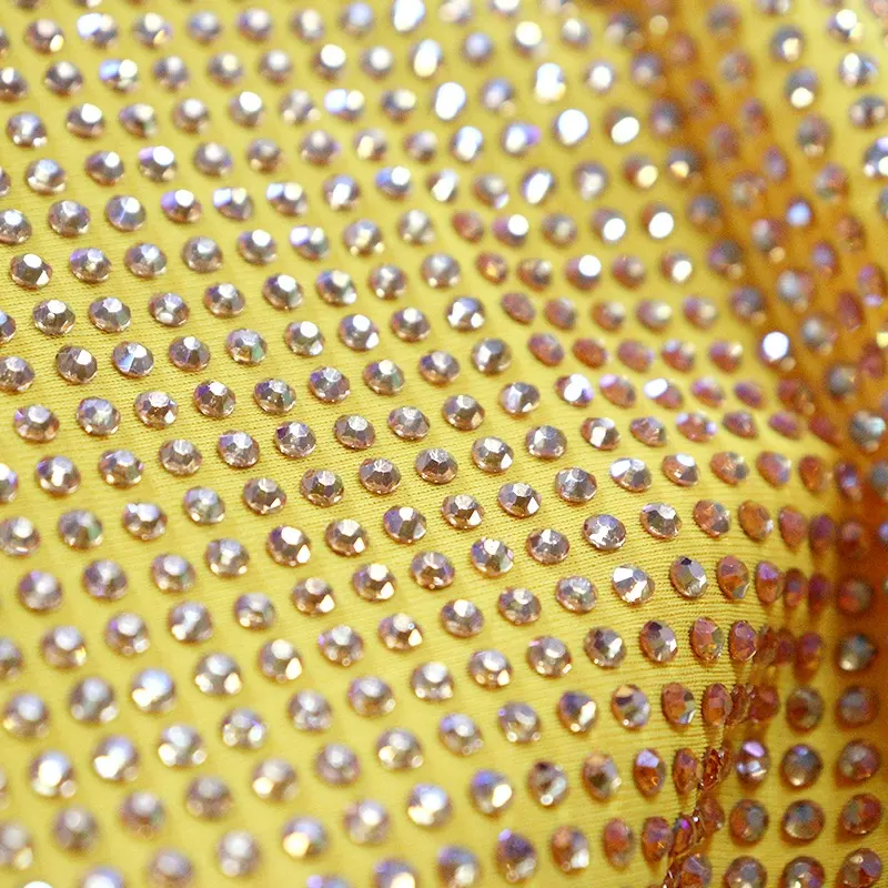 FB001 New Design High quality crystal fabric 1mm spacing Bling crystal elastic fabric for dress