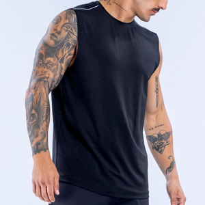 Custom logo Slim Fit Solid Blank Design Silhouette Crew Neck Wide Armhole Casual Gym Side Seams Breathable Printing <strong>Men</strong> <strong>Tanktop</strong> - Product Image 4
