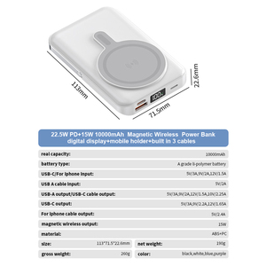 Foldable 10000MAh Powerbank PD 22.5W Built-In 3 <b>Cables</b> Digital Display Fast <b>Charging</b> 15W Wireless <b>Charging</b> Power Bank - Product Image 5