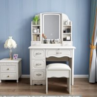 Ensemble de coiffeuse moderne avec miroir et chaise pour le salon grand rangement ensemble de bureau de vanité de salle de bain