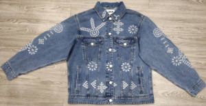 Bufa Jean Factory, ropa de <span class=keywords><strong>mujer</strong></span> personalizada, chaqueta vaquera de gran tamaño para <span class=keywords><strong>mujer</strong></span>, abrigos elegantes, chaqueta vaquera con bordado calado - Product Image 3