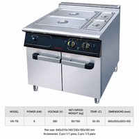 Bain-marie électrique JUSTA avec armoire 6kW 380V, chauffe-plats professionnel en acier inoxydable sur pied, 60-80°C, 4 bacs