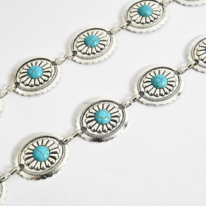 חגורת טורקיז נשים מתכווננת חגורת שרשרת המותניים מתכת עבור נשים הבוקרת שמלות מערביות-קישורים חגורות שרשרת - Product Image 6