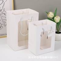 Bouquet de fleurs pour la Saint-Valentin, sac cadeau, emballage transparent avec fenêtre, impression offset, petit carton blanc frais, cordon de serrage