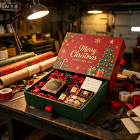 Boîte cadeau de Noël personnalisable en carton ondulé avec couvercle tiroir, estampage or quadricolore, emballage festif pour ensemble de mini-bouteilles de chocolat