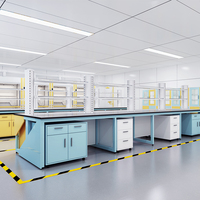 Mobiliario de Laboratorio Físico, Bancos de Prueba para Estudiantes de Física y Química con Fregaderos y Estantes para Reactivos