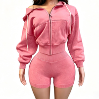 Ensemble deux pièces décontracté pour femme, taille haute, coupe régulière, short, tenue de printemps, usage quotidien, tissu polyester doux et respirant