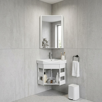 Ensemble de meuble-lavabo moderne en aluminium épais blanc de 18 pouces à fixer au mur avec vasque en céramique et rangement pour salle de bain