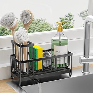 Support d'évier de cuisine Snow Elephant en acier au carbone noir, organisateur de comptoir multifonctionnel pour éponge, brosse et nettoyant - Product Image 1