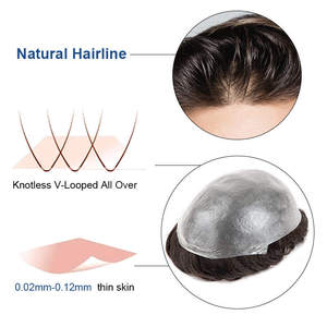 Système de remplacement capillaire pour <span class=keywords><strong>homme</strong></span> en cheveux naturels, ultra-fin, avec base en polyuréthane (PU) de 0,03 mm, type toupet ou complément capillaire - Product Image 4
