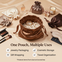 Sacs à cordon en satin réutilisables personnalisés avec logo, pochettes douces pour bijoux et emballages cadeaux cosmétiques pour extensions de cheveux
