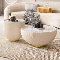 Table basse en pierre style crème français, design minimaliste moderne, aucun assemblage requis, pour petit appartement, salon, luxe léger